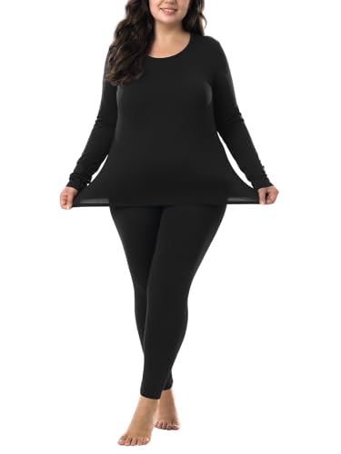 HOdo Plus Size Thermal Underwear Women Long Johns Fleece Lined Base Layer Top and Bottom Sets 1X-5X