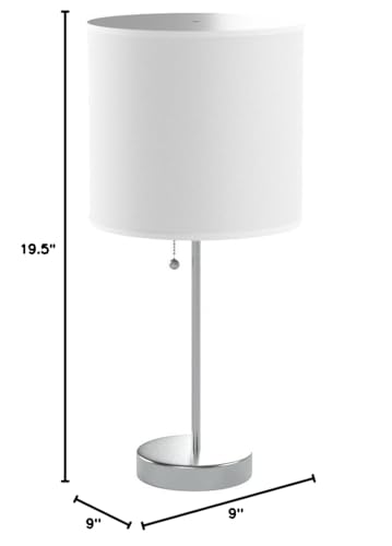 Ore International Brushed Steel Table Lamp, 19 H, White Fabric Shade, Model Sh-8312D, Metal & Textile