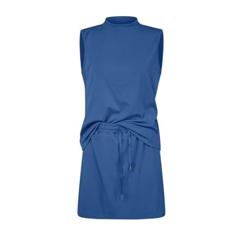 Women Two Piece Skirt Sets Beach Vacation Sleeveless Workout Mock Neck Solid Color Tennis Skirt Summer Golf Dresses