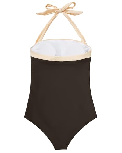 SUUKSESS Women Sexy Tummy Control One Piece Swimsuit Halter Retro Bathing Suit