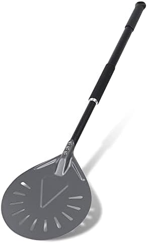 Pizza Turning Peel - 9 Inch Aluminum Perforated Pizza turner with 33 Inch Long handle Lightweight, Metal Pizza Peel for Outdoor Pizza Oven Accessories