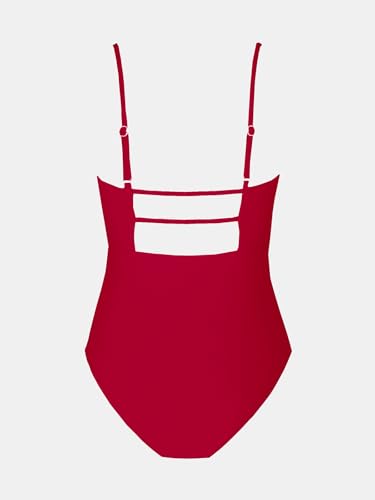 CUPSHE Women Swimsuit One Piece Bathing Suit Square Neck Cutout Back Tummy Control with Adjustable Spaghetti Straps