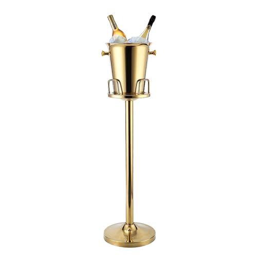 Gold Ice Bucket with Stand, large Champagne Ice Bucket 1.32 gal, Stainless Steel Ice Bucket, 3Ft Tall Ice Bucket for Cockt...