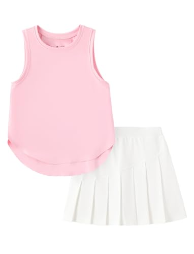PATPAT Girls Tennis Skirt Sets Moisture Wicking Tank Tops and Pleated Skirts 2 Piece Outfits Activewear Sets 5-12 Years