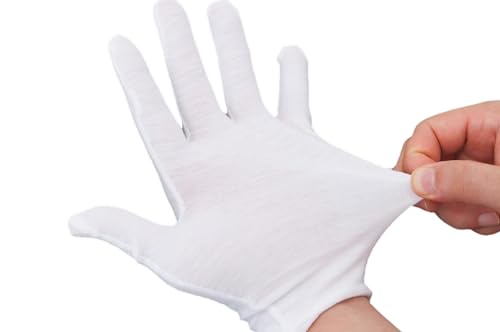 12 Pairs White Cotton Gloves For Dry Hands and Eczema,Soft Breathable Stretchy Working Gloves for coins, Jewelry,Moisturiz...