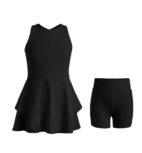 Handfrog Kids Girls Tennis Golf Dress Outfit Sleeveless Dress with Shorts Pockets 2 Piece Sport Athletic Sets