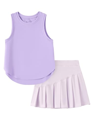PATPAT Girls Tennis Skirt Sets Moisture Wicking Tank Tops and Pleated Skirts 2 Piece Outfits Activewear Sets 5-12 Years