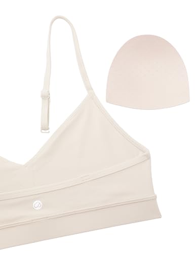 CRZ YOGA Butterluxe V-Neck Sports Bras for Women - Adjustable Thin Straps Padded Yoga Top Basic Wireless Camisole