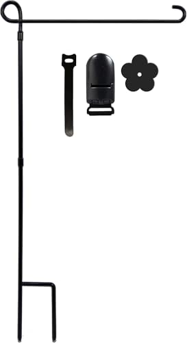 YEAHOME Garden Flag Holder Stand, Premium Yard Flag Holder Weather-Proof Metal Powder-Coated Flagpole with Clip and Stoppe...