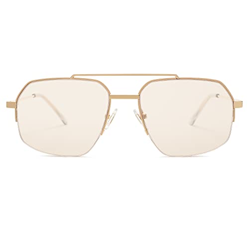 SOJOS Trendy Aviator Sunglasses Mens Womens Retro Double Bridge Metal Frame Semi-Rimless Shades SJ1191