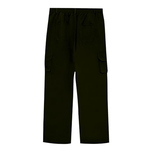 Men's Wide Leg Cargo Pants High Elastic Waist Cotton Drawstring Pants Casual Comfort Lightweight Hiking Trousers with Pocket