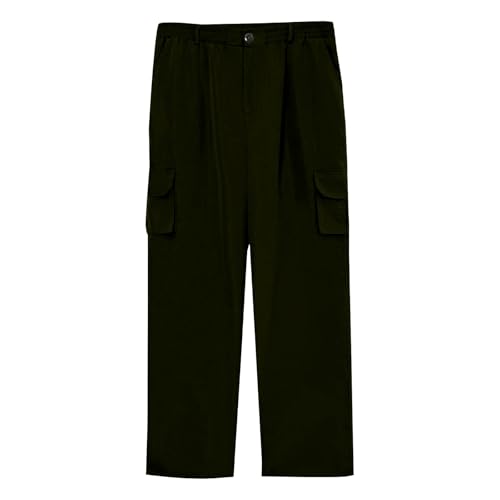 Men's Wide Leg Cargo Pants High Elastic Waist Cotton Drawstring Pants Casual Comfort Lightweight Hiking Trousers with Pocket