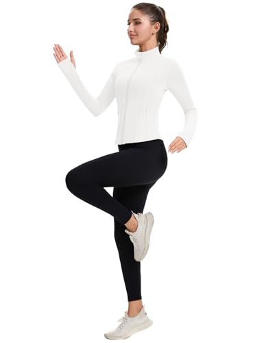 ZHENWEI Workout Jackets for Women Full Zip Up Cropped Athletic Long Sleeve Lightweight Slim Fit Running Tops with Pockets