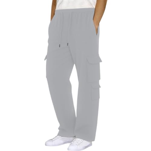 Mens Fleece Lined Cargo Pants 2026 Winter Warm Elastic Waist Cargo Pants Plus Size Solid Color Cotton Workout Hiking Trousers