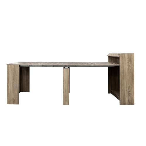 KEIKI 30”-88.4”L Extendable Foldable Dining Room Table with Storage for 1-10 People, Wood Modern Rustic Rectangle Expandab...