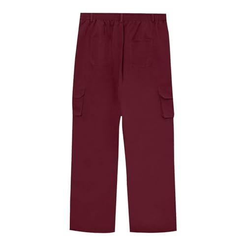 Men's Wide Leg Cargo Pants High Elastic Waist Cotton Drawstring Pants Casual Comfort Lightweight Hiking Trousers with Pocket