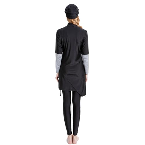 Women's Muslim Swimwear Long Sleeve Burkini Full Cover Swimsuit Hijab Rash Guard, 3pcs Set