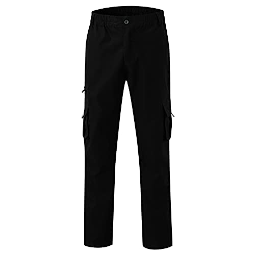 Men Baggy Cargo Pants Button Elastic Waisted Comfort Joggers Pants Workout Straight Leg Lightweight Athletic Hiking Trousers