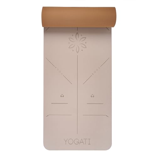 YOGATI® Yoga Mat with Strap with Alignment Lines. Home Workout Mat for Women, Men and Kids. Thick Non Slip Yoga Mat for Pi...