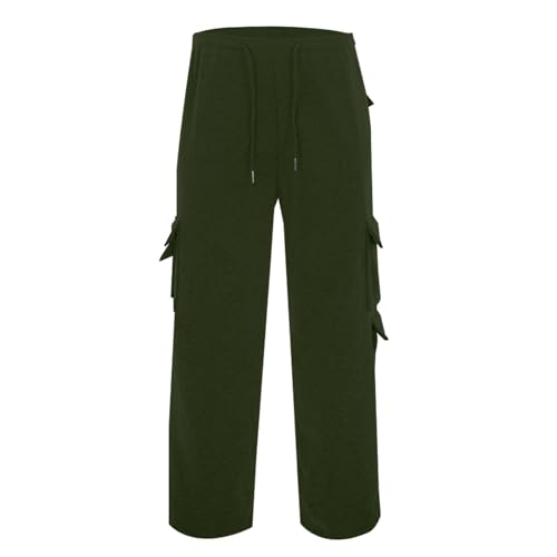 Mens Fleece Lined Cargo Pants 2026 Winter Warm Elastic Waist Cargo Pants Plus Size Solid Color Cotton Workout Hiking Trousers