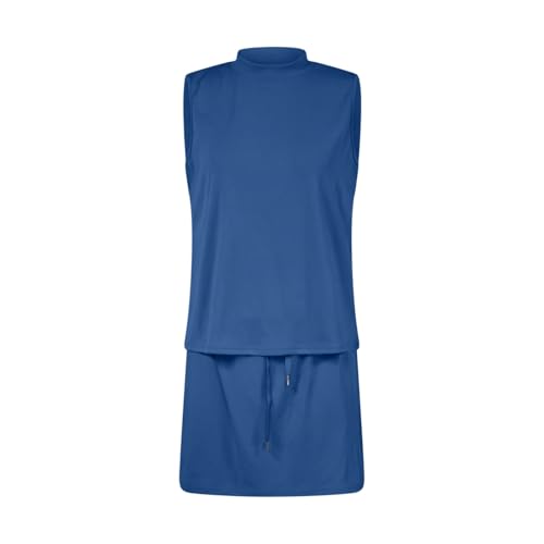 Women Two Piece Skirt Sets Beach Vacation Sleeveless Workout Mock Neck Solid Color Tennis Skirt Summer Golf Dresses