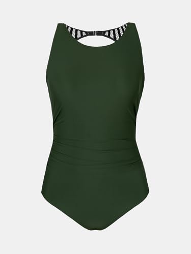 CUPSHE Women's One Piece Swimsuit Bathing Suit Tummy Control High Neck Cutout Back Hook Mesh Swimwear
