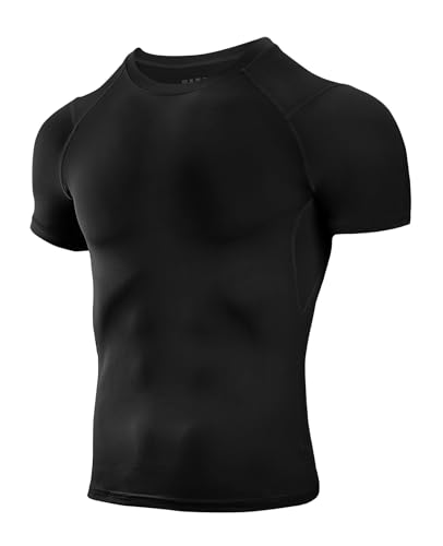 Niksa Men's Compression Shirts, Short Sleeve Athletic Compression Tops Dry Workout T Shirt, Rash Guard Base Layer Undershirt
