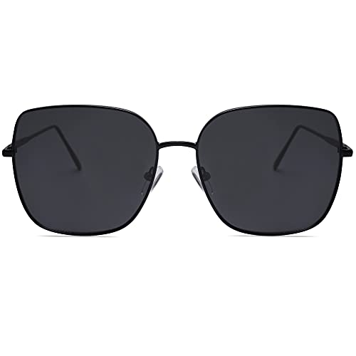 SOJOS Trendy Oversized Square Metal Frame Sunglasses for Women Men Retro Big Flat Lens UV Protection Sunglasses SJ1146