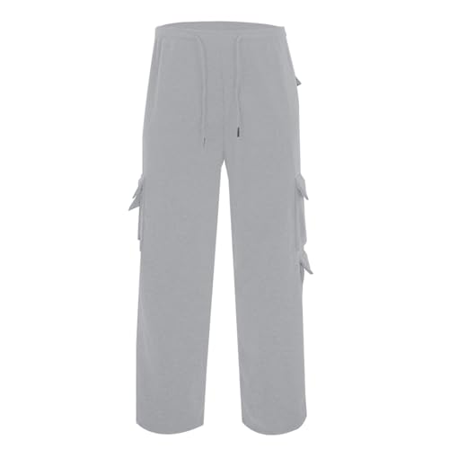 Mens Fleece Lined Cargo Pants 2026 Winter Warm Elastic Waist Cargo Pants Plus Size Solid Color Cotton Workout Hiking Trousers