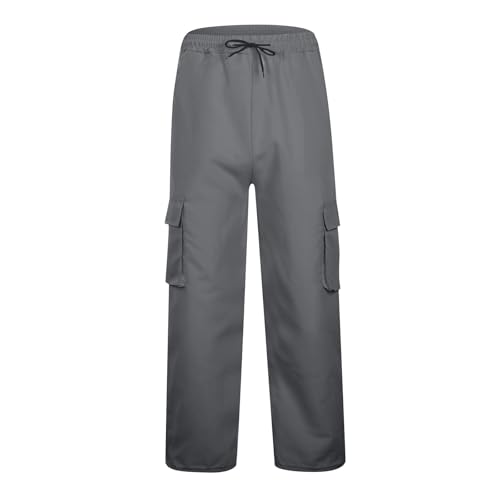 Men's Oversized Cargo Pants Drawstring Elastic Waisted Fashion Cotton Pants Straight Leg Athletic Jogger Lightweight Trousers