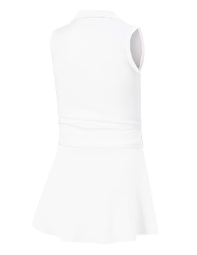 Kids Girls Tennis Golf Dress Outfit Sleeveless Dress with Pockets Athletic Skorts and Polo Tank Top Sets