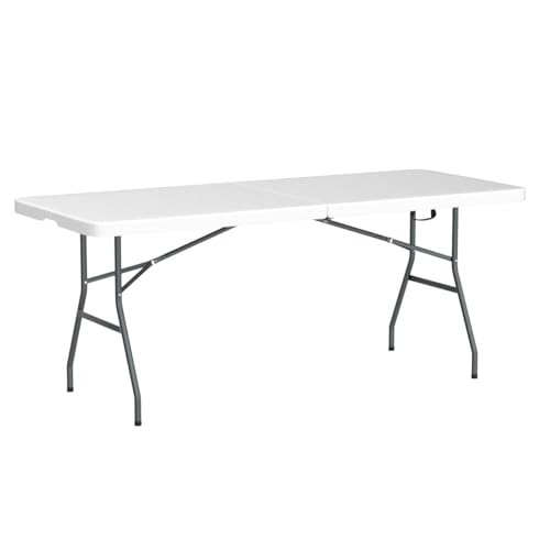 Goplus 6ft Folding Table, Indoor Outdoor Foldable Plastic Folding Tables, Heavy-Duty Rectangular Fold Up Table w/Handle, P...
