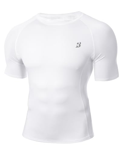 Roadbox Compression Shirt Men Short Sleeve, Cool Dry Base Layer Athletic Undershirts, Workout T-Shirt for Sports Gym Running
