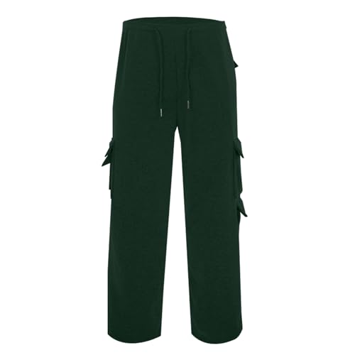 Mens Fleece Lined Cargo Pants 2026 Winter Warm Elastic Waist Cargo Pants Plus Size Solid Color Cotton Workout Hiking Trousers