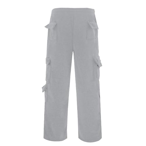 Mens Fleece Lined Cargo Pants 2026 Winter Warm Elastic Waist Cargo Pants Plus Size Solid Color Cotton Workout Hiking Trousers