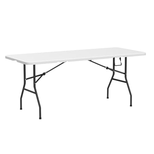 Folding Table 6 ft | Heavy Duty Plastic Picnic Table Indoor Outdoor | Portable Camping Dining Party Utility Table | Easy t...