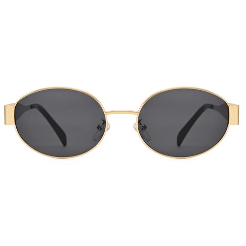 DIMENSIP Retro Oval Sunglasses for Women Men - Trendy Gold Sun Glasses - Fashion Metal Frame Shades