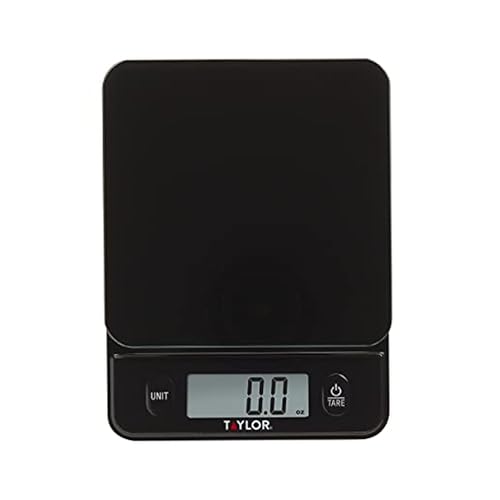 Taylor Glass Top Food Scale with Touch Controls, 11 lb Capacity, Sleek Black Design for Precision Food Measurement in Gram...