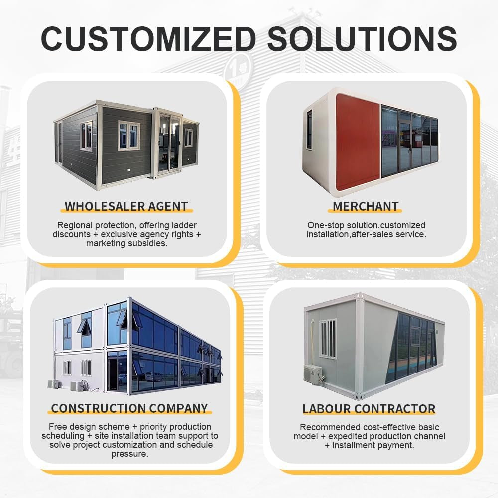 20FT Prefab Tiny Home for Sale Modern Modular Home Expandable Container House with 2 Bedrooms 1 Bathroom Customizable Prefabricated Tiny House for Living Office or Remote Areas