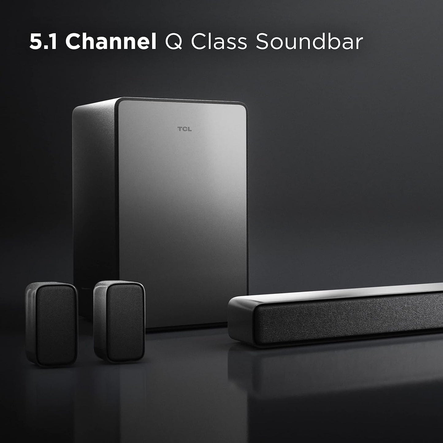 5.1Ch Sound Bar with Wireless Subwoofer (Q6510, 2023 - Model), Dolby Audio, DTS Virtual:X, 430W, Built-In Center Channel Speaker, 2 Rear Surround Sound Speakers, Wall Mount / HDMI Cable Included