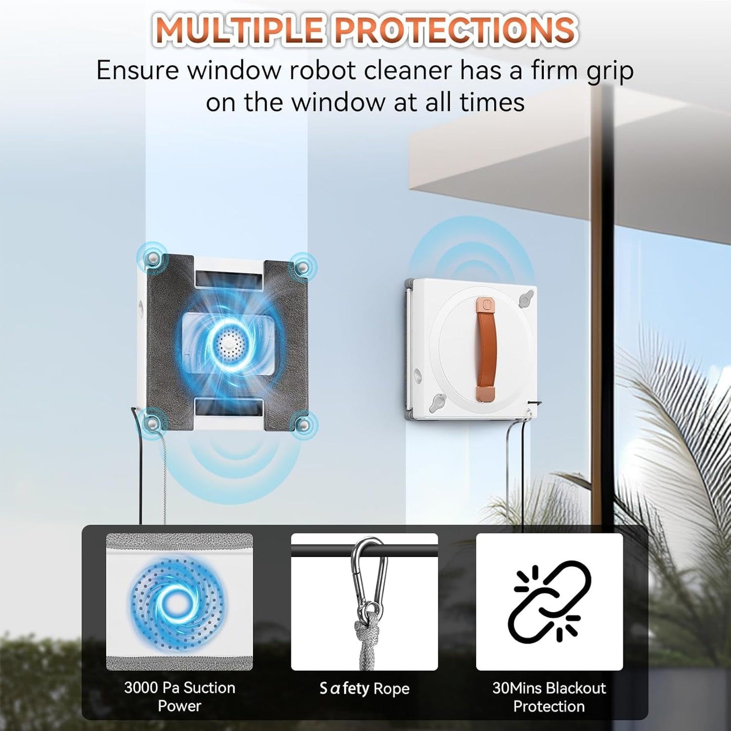 Window Cleaning Robot, 3000Pa Auto Windоw Cleaner Robot with Intelligent Path Planning & Edge Detection, Anti-Drop Prоtection, Dual Spray, Cleaner Tool for Tiles Railing Glass