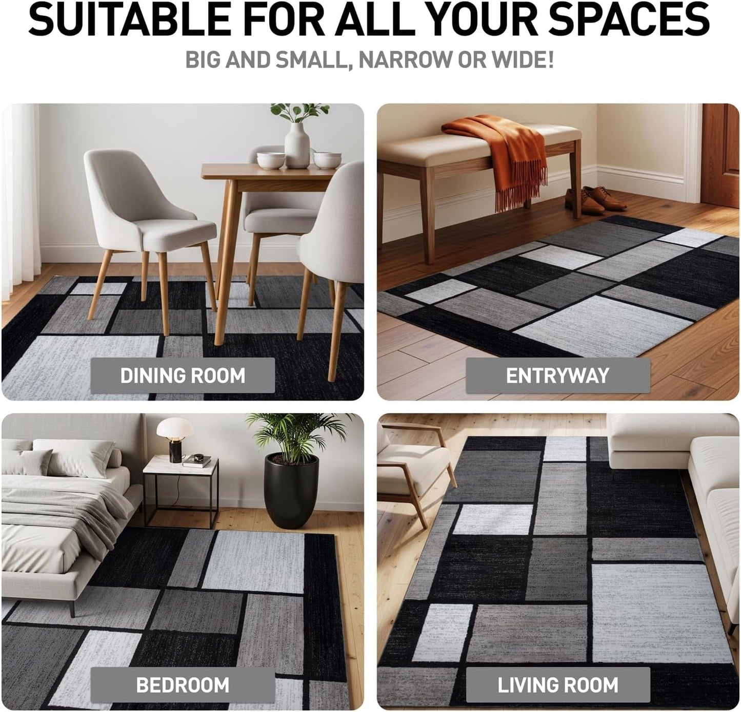 Contemporary Modern Boxes for Home Office,Living Room,Bedroom,Kitchen Non-Shedding Area Rug 7' 10" X 10' 2" Gray