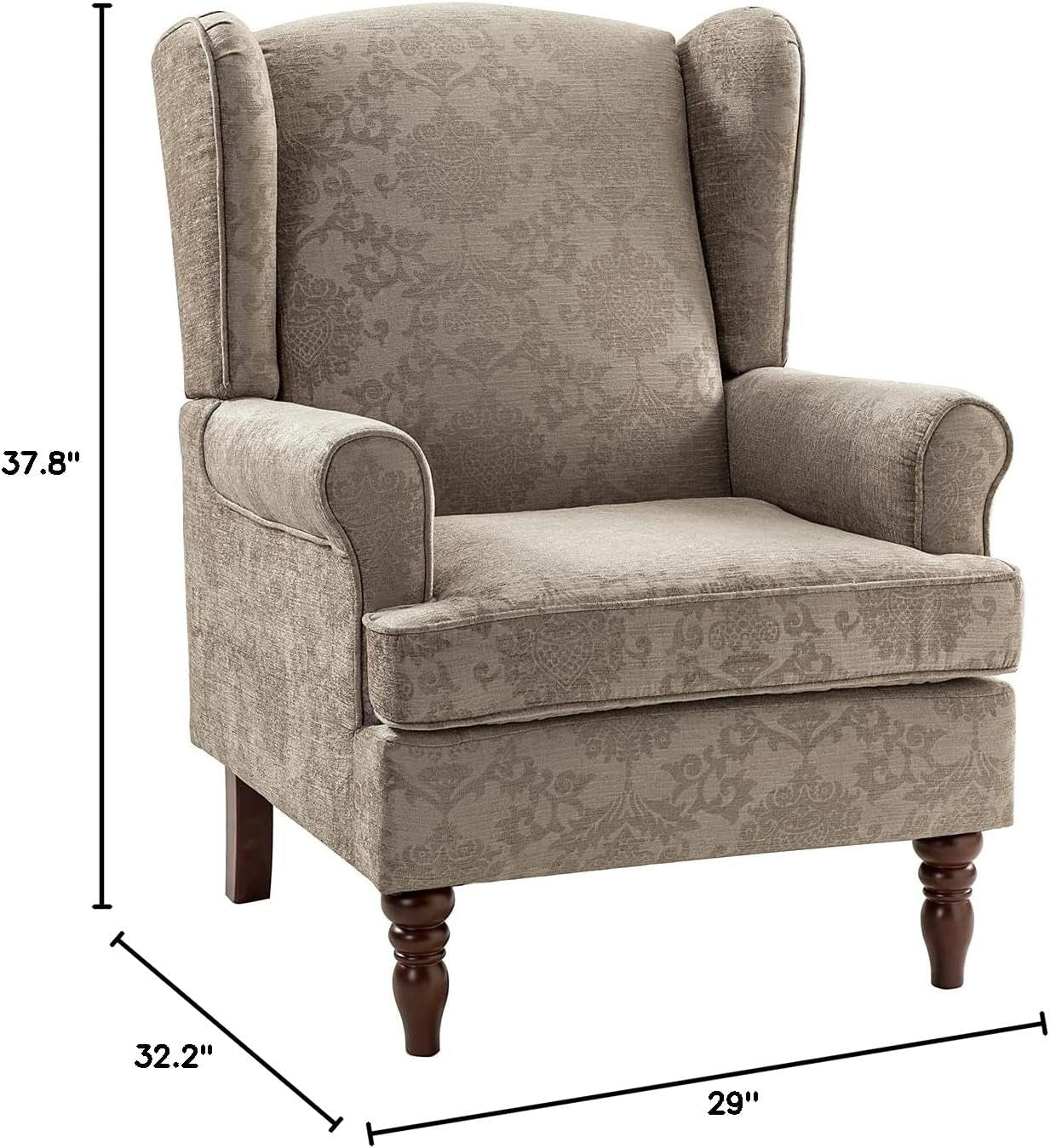 Wingback Accent Chair with Retro Wood Legs, Traditional Fabric Armchair for Living Room Bedroom, Comfy Upholstered Single Sofa Chair Reading Chair with Unique Pattern Design, Brocade