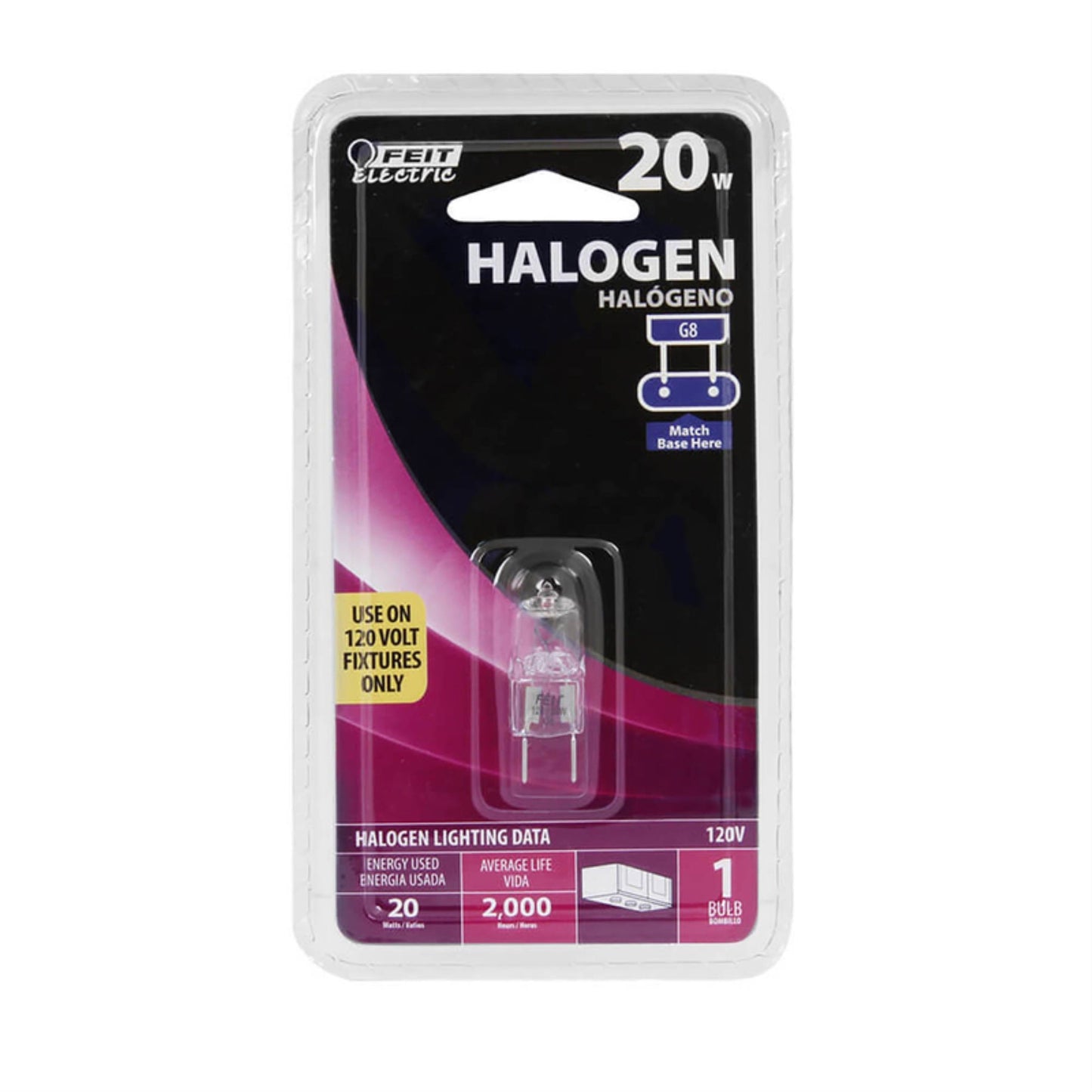 Feit Electric Halogen Bulb Bpq20/G8/Rp 20W T4 Jcd Bi-Pin Base, Clear, 3000K Warm White, 1 Count