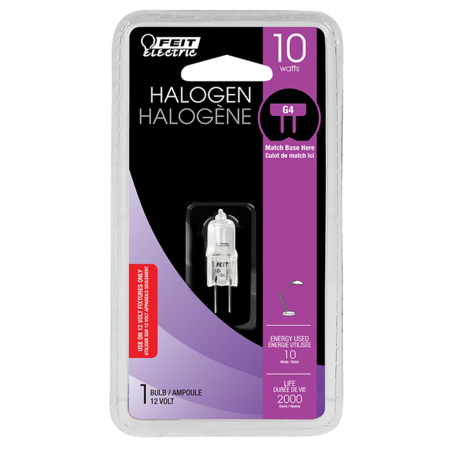 Feit Electric 10-Watt T3 Halogen Bulb, Bi-Pin Base, Clear, 1.25 H, 3000K, Model Bpq10T3/Rp