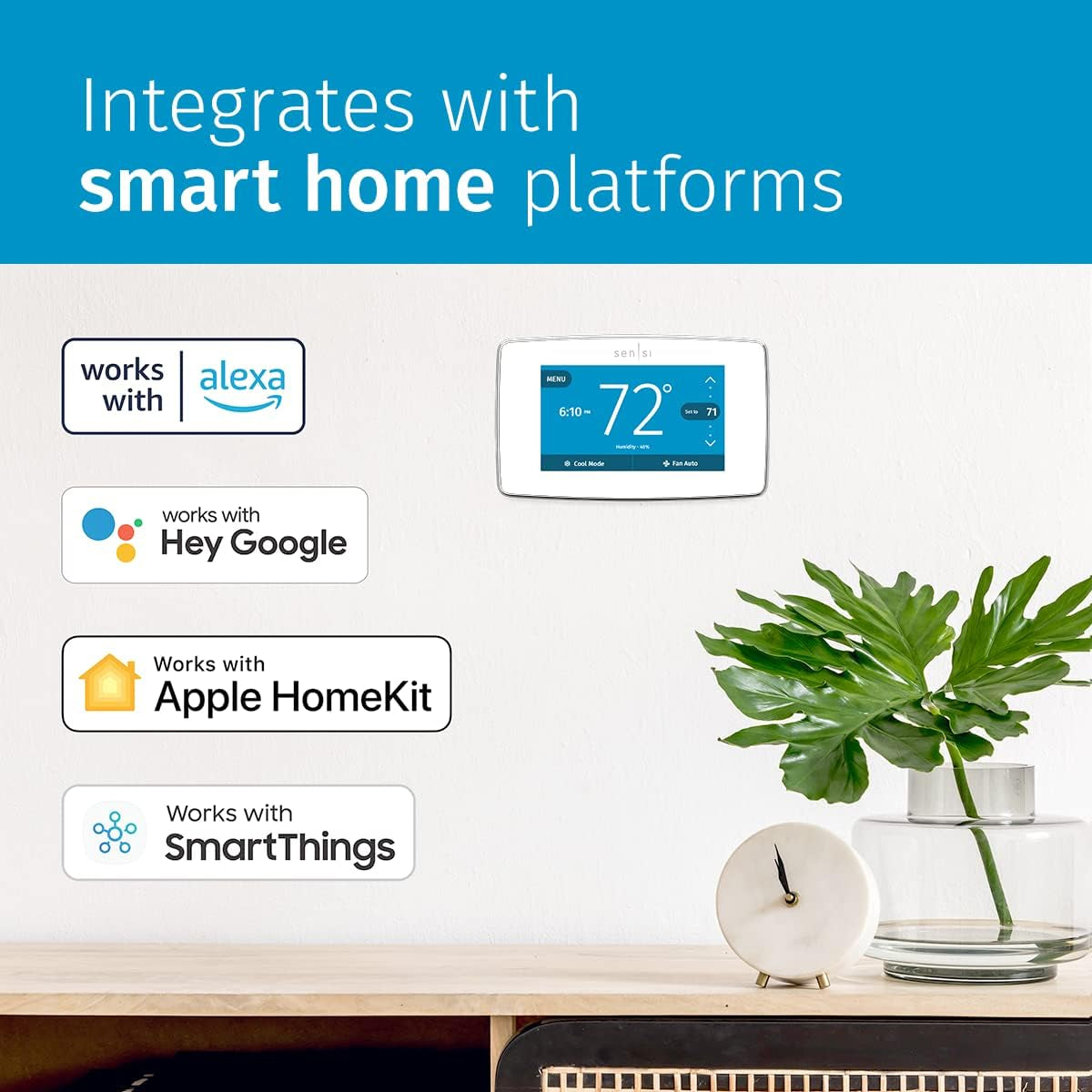 Sensi Touch Wi-Fi Smart Thermostat with Touchscreen Color Display, Works with Alexa, Energy Star Certified, C-Wire Required, ST75W , White