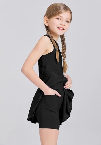 Handfrog Kids Girls Tennis Golf Dress Outfit Sleeveless Dress with Shorts Pockets 2 Piece Sport Athletic Sets