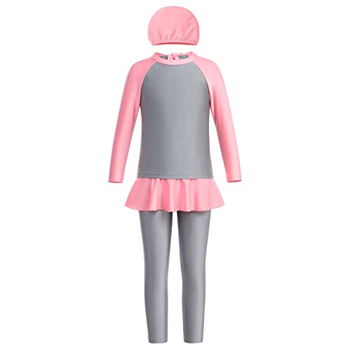 Girl Burkini Swimsuits Modest Muslim Islamic Long Sleeve Rash Guard Full Cover Hijab Top Skirted Swim Capris Swimwear