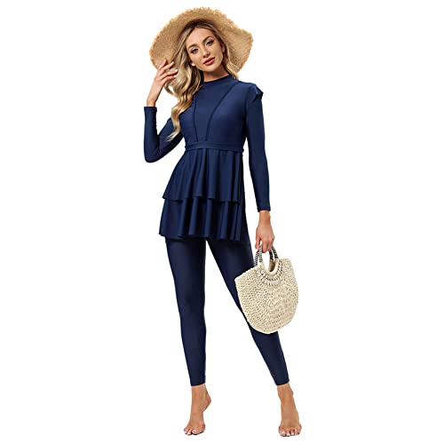 OBEEII Womens Muslim Swimsuits Full Coverage Long Sleeve Swimwear Burkini Hijab Bathing Suit
