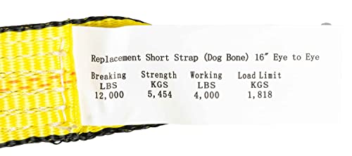 Mytee Products (4 Pack) 2" x 16" Replacement Dog Bone Short Strap | Heavy-Duty 2 Inch Car Tie Down Short Strap with Sewn E...
